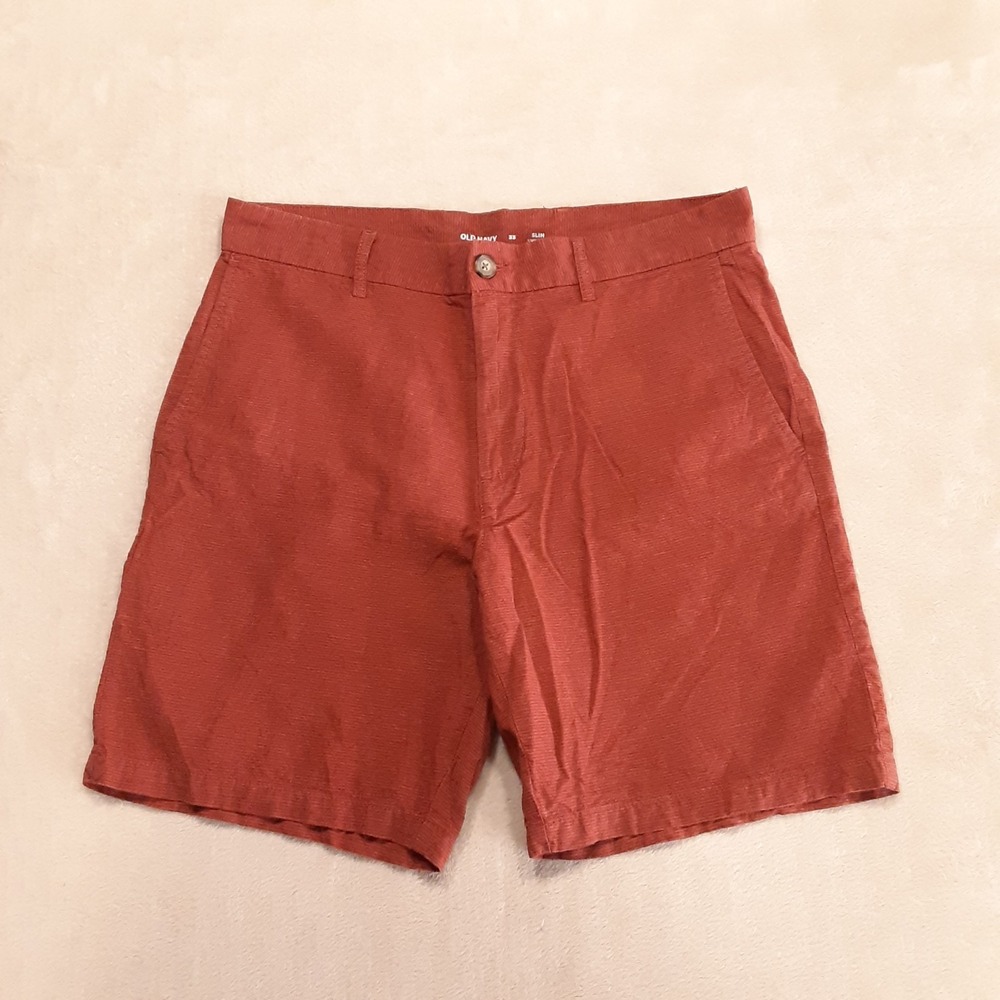Old Navy Mens 8" Linen Blend Shorts 33 Slim Fit Amber Glow Chino